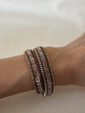 Cookie Lee Brown Leather/Metal with Bead Wrap Bracelet